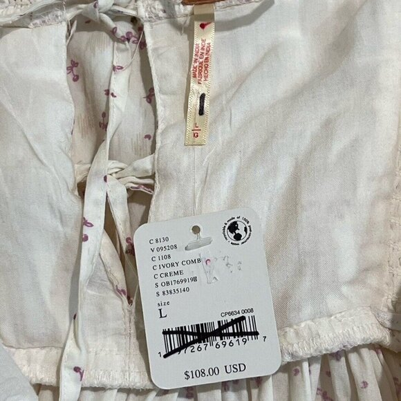 Free People Gabby Mini Dress Floral Smocked Large New Boho Festival Hippie - Picture 7 of 11